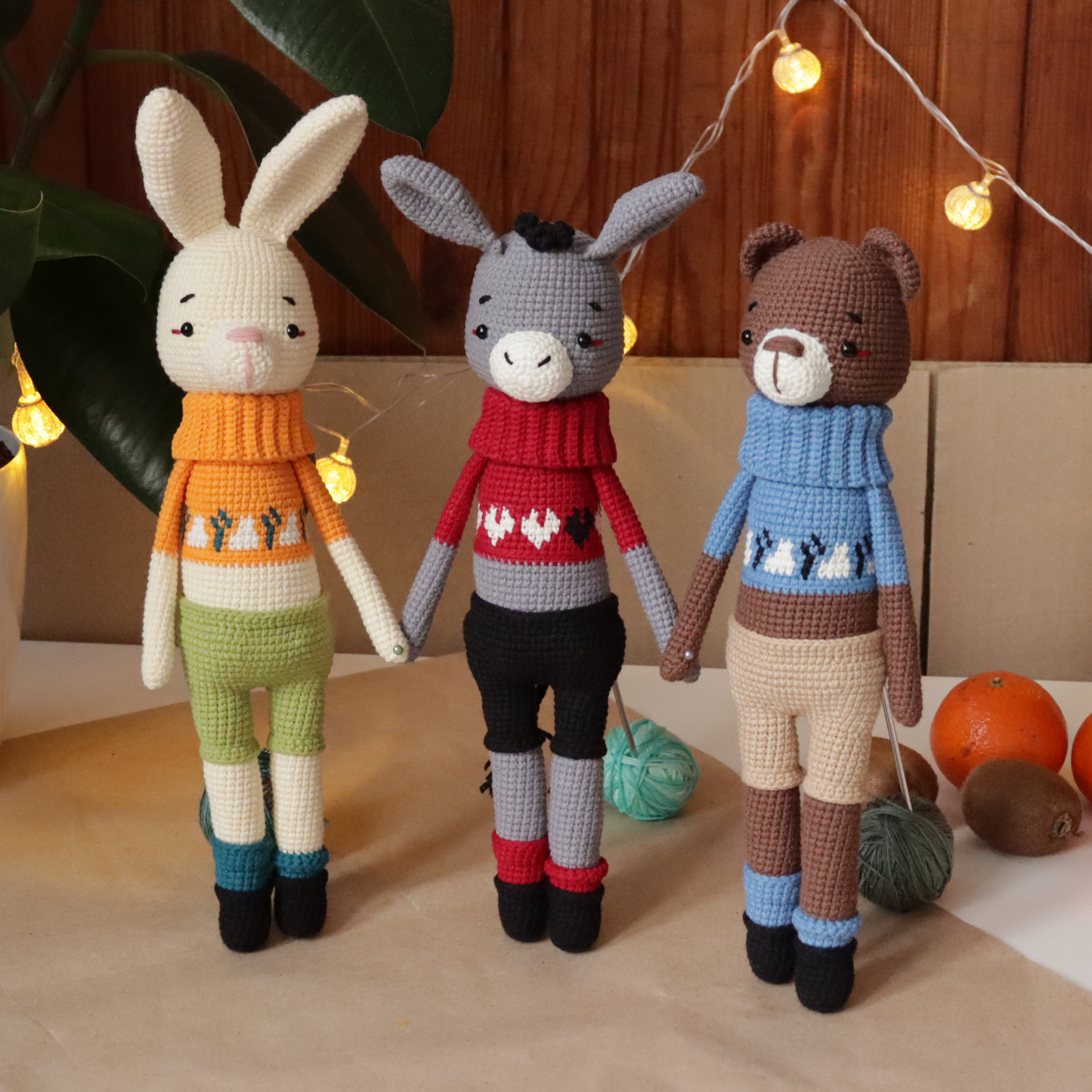 Crochet pattern set 3in1: rabbit, bear, donkey