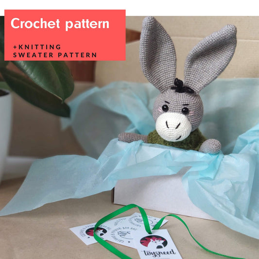 Donkey crochet pattern, farm stuffed animal amigurumi pattern